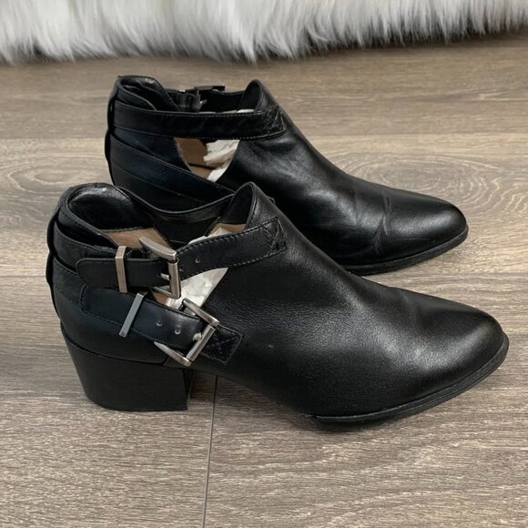 SENSO Biker Moto Buckle Leather Ankle Boots Booties Cut out sides Black Size 6 - Picture 5 of 16